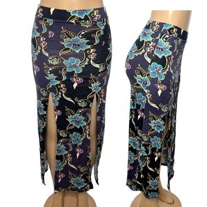 NWT Size S/M Stretchy Long Floral Navy Blue Pencil Skirt Casual Long Women Skirt